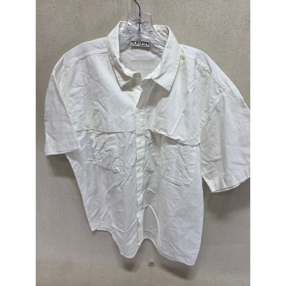 Sunbelt Mens XL White Cotton Short Sleeve Button Down Utility Fishing Shirt